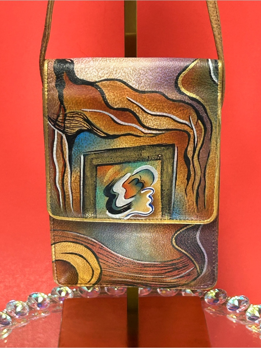 Anuschka Pink and Gold Hand-Painted Leather Accent Approx. 5 x 7.5 x 1